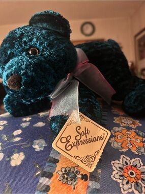 MTY Dandee International Teal Teddy bear with Ribbon Plush Stuffed Animal